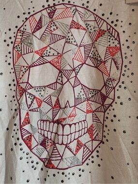 Ikks- Cream V-Neck Tee with Geometric Skull Print